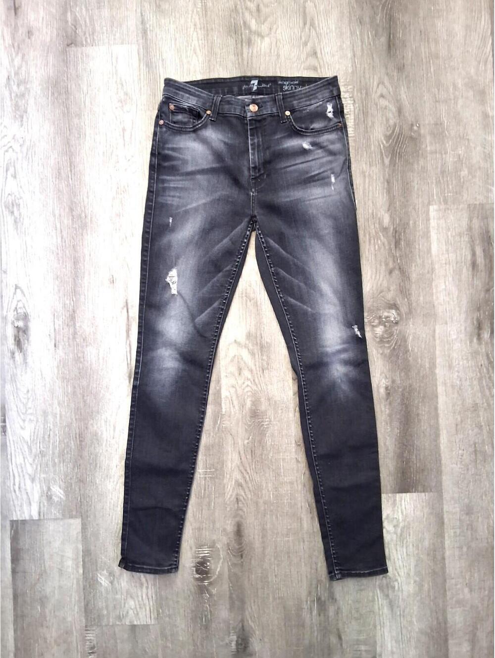 VTG 7 For All Mankind Womens Size 8 29x30 Mid-Rise Black Distressed Skinny Jeans